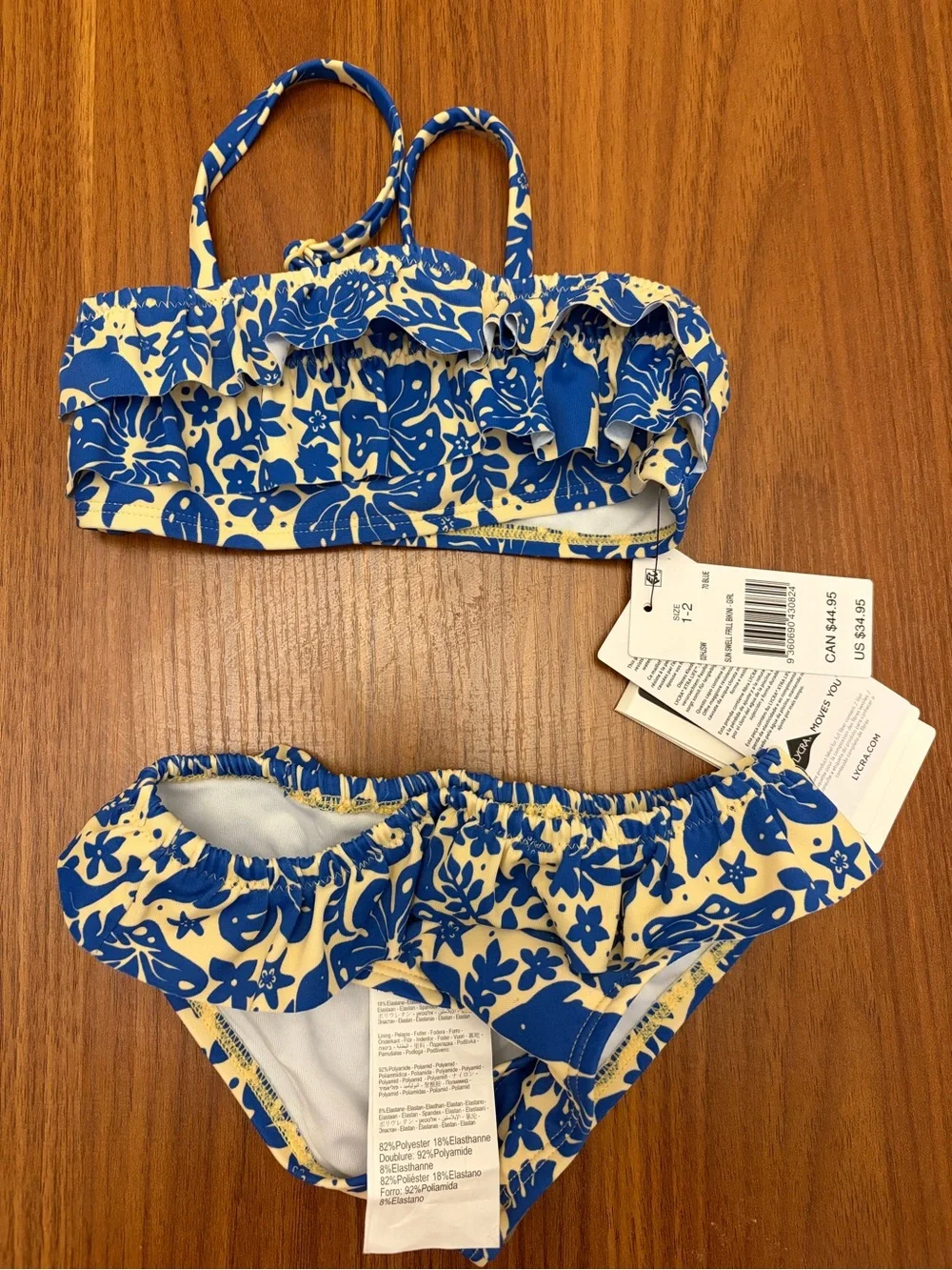 Rip Curl Girls Blue and Cream Floral Ruffle Bikini Set